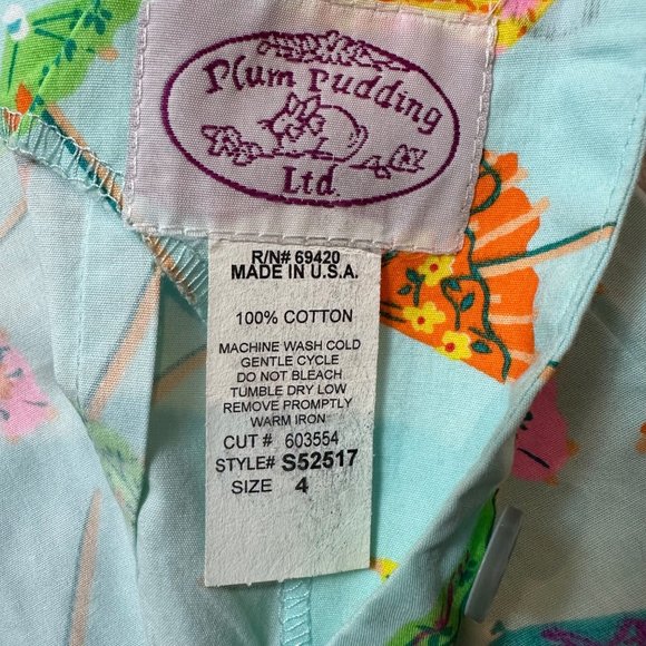 Plum Pudding Dress Youth Toddler Girls 4 Sleeveless Sundress Tropical Umbrella - Picture 9 of 9